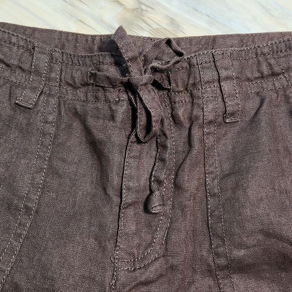 📐☔️🐞Liz Claiborne Brown Audra Linen Cropped Pants Size 6 - Picture 4 of 11